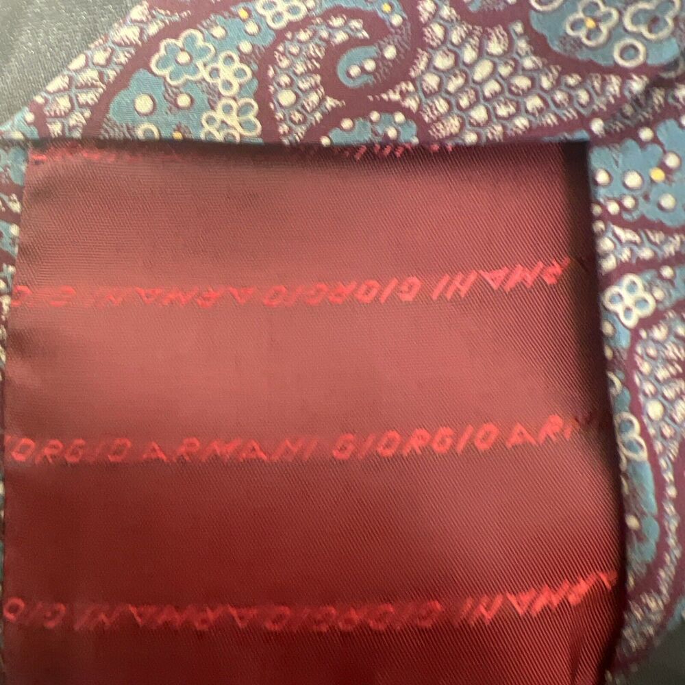 Men's Giorgio Armani Cravatte Tie 100% Silk Made In Italy Maroon Teal Whte - Picture 5 of 6